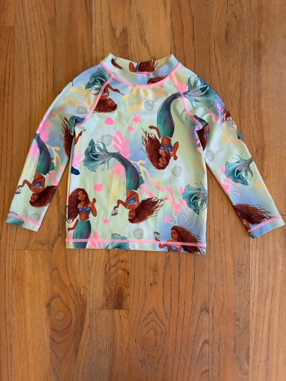 H&M Disney Little Mermaid Ariel Girls Long-Sleeve Rash Guard Size 3/4 T